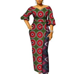 SHOWLU FASHION STORE African Dresses for Women Patchwork Ankara Dress Lantern Sleeves Maxi Dress Women Party Dress Lady African Clothes WY9937