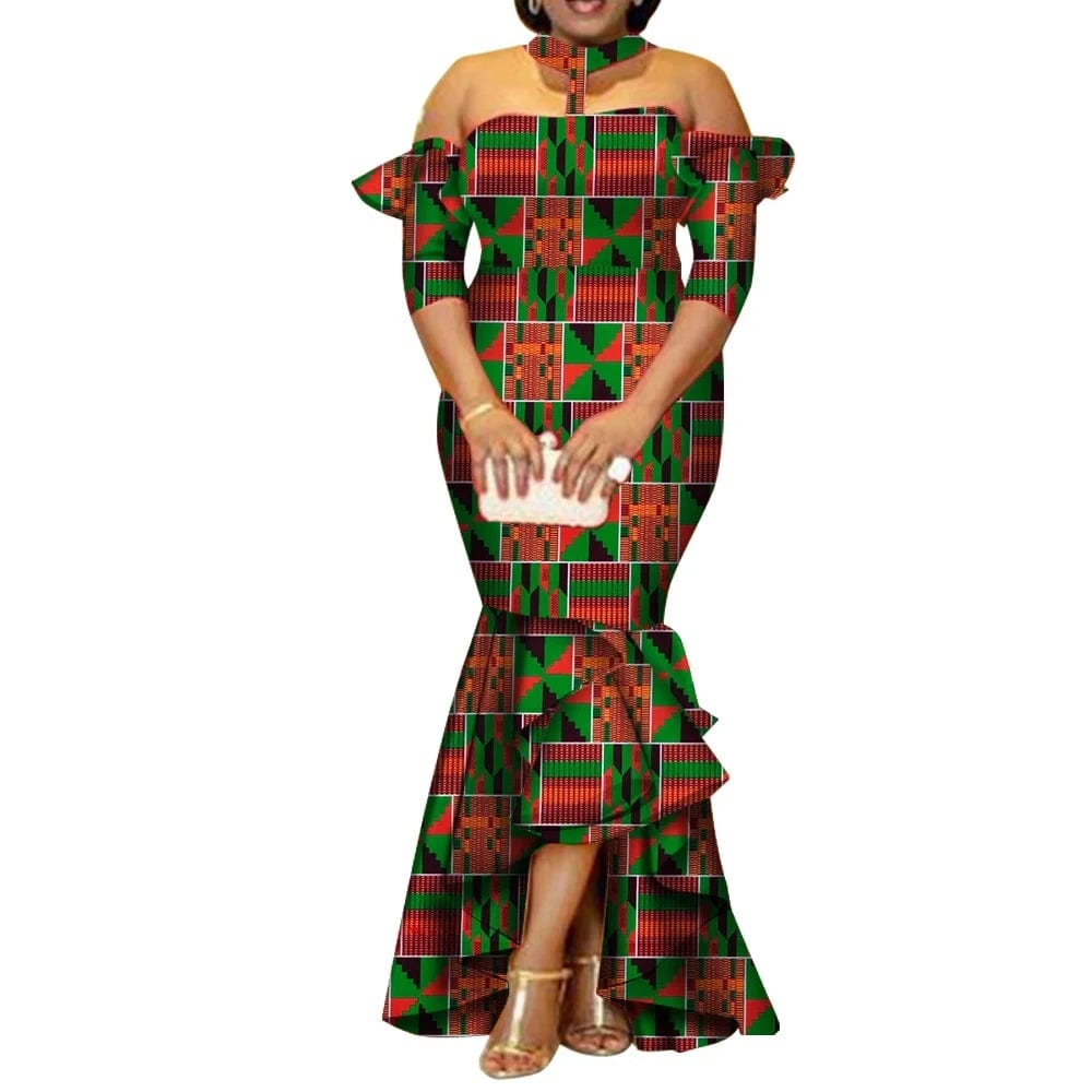 SHOWLU FASHION STORE African Dresses for Women Print Half Sleeve Long Dresses Vestidos Bazin African Ankara Party Dresses Women Clothing Wy3300