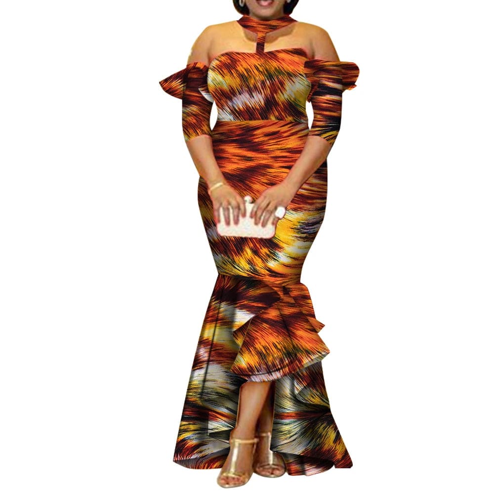 SHOWLU FASHION STORE African Dresses for Women Print Half Sleeve Long Dresses Vestidos Bazin African Ankara Party Dresses Women Clothing Wy3300