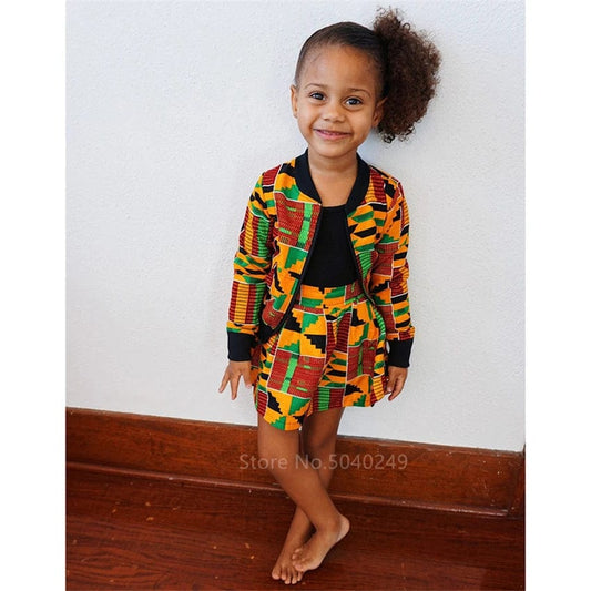 Showlu Fashion Store African Fashion Clothing New Kid Dashiki Print Bazin Full Sleeve Coat Autumn Baby Girl African Dresses for Women Streetwear