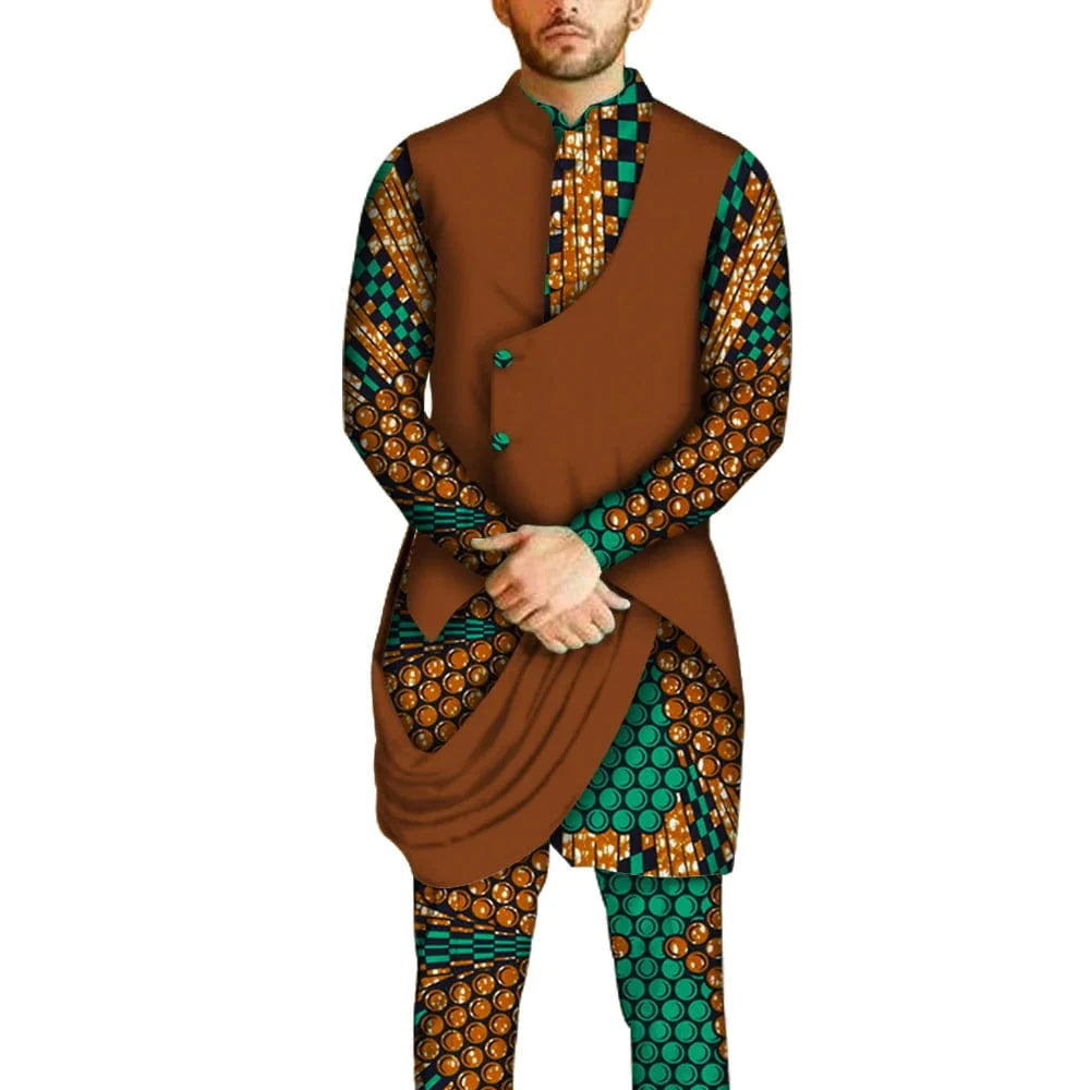 African men's dashiki set by SHOWLU FASHION, featuring a 100% cotton long-sleeve shirt and matching pants in traditional style.