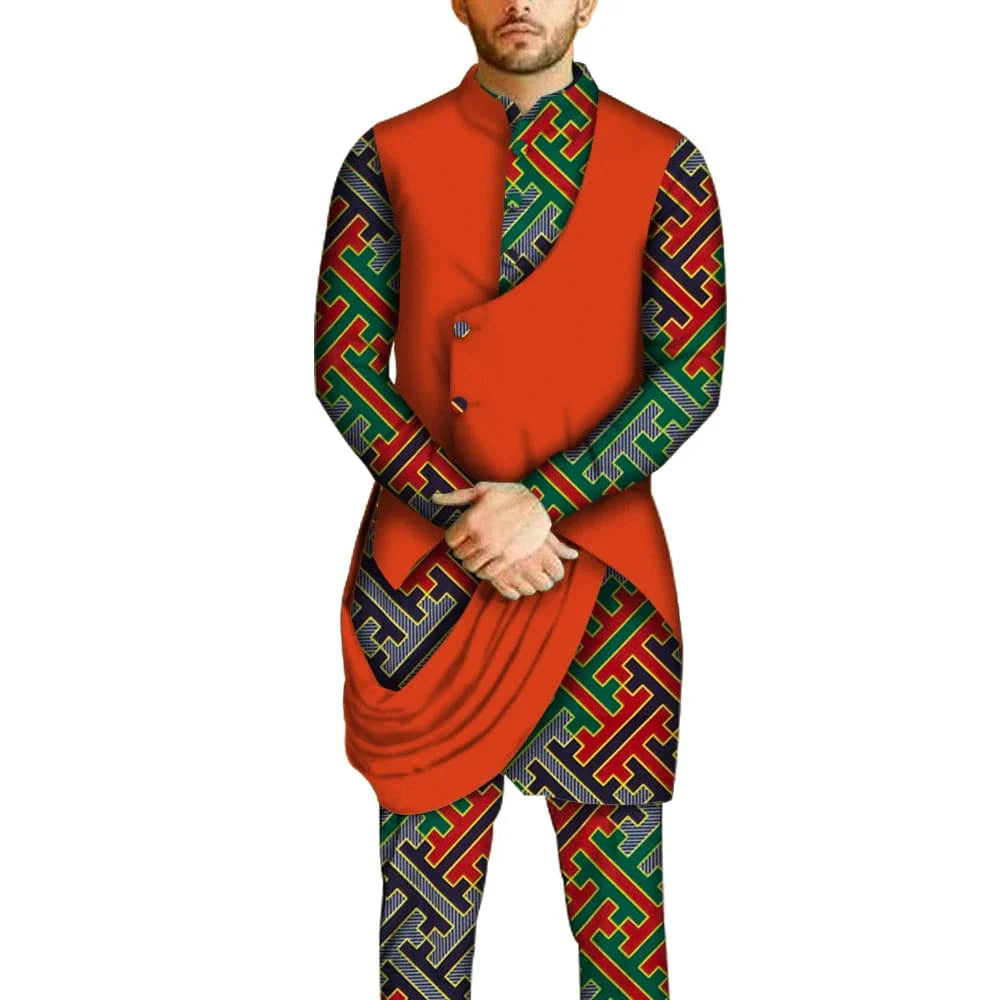 Men's African Dashiki set by SHOWLU FASHION STORE, includes 100% cotton dashiki shirt and matching pants in traditional style.