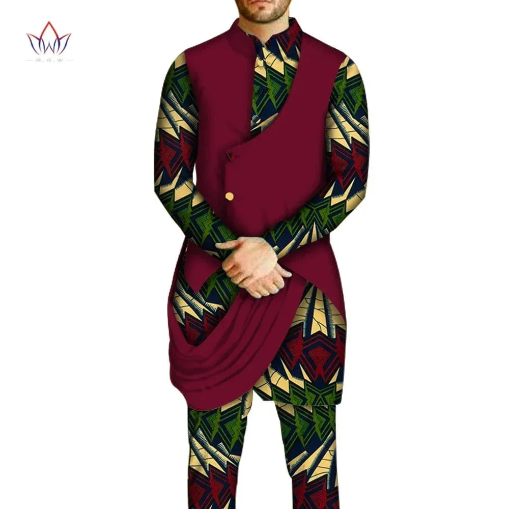 African men's dashiki set by SHOWLU FASHION STORE, 100% cotton long-sleeve shirt and pants with traditional African design.