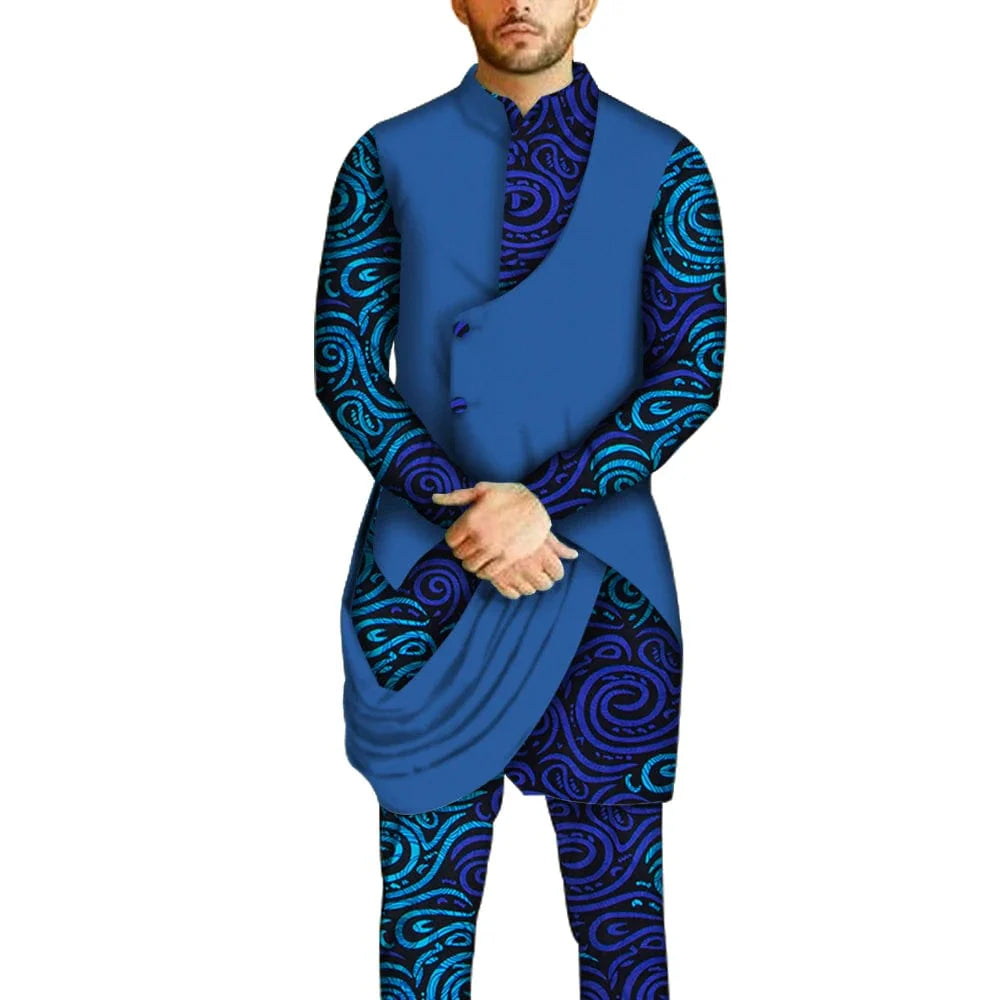 African men's dashiki set by SHOWLU FASHION STORE, featuring a 100% cotton long-sleeve shirt and matching pants.