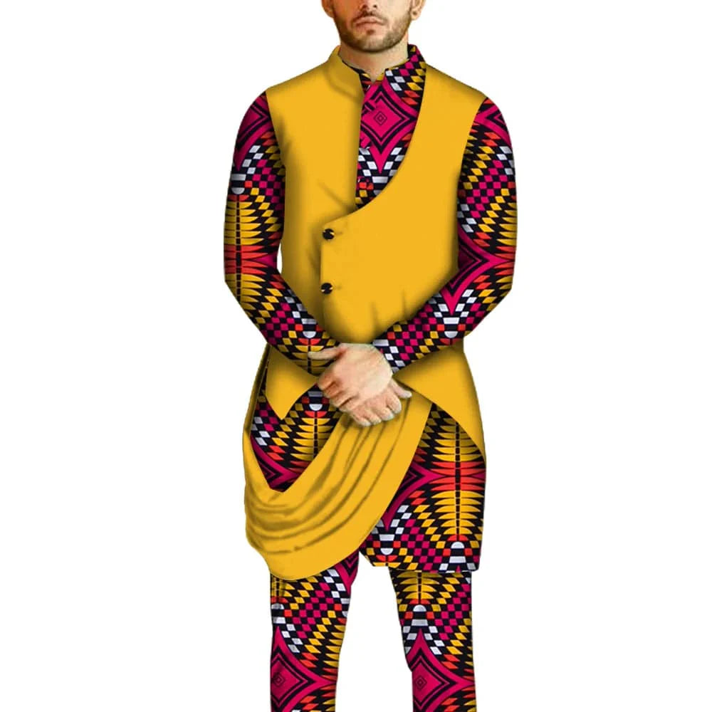 African men's dashiki set by SHOWLU FASHION STORE featuring a 100% cotton long-sleeve shirt and matching pants.
