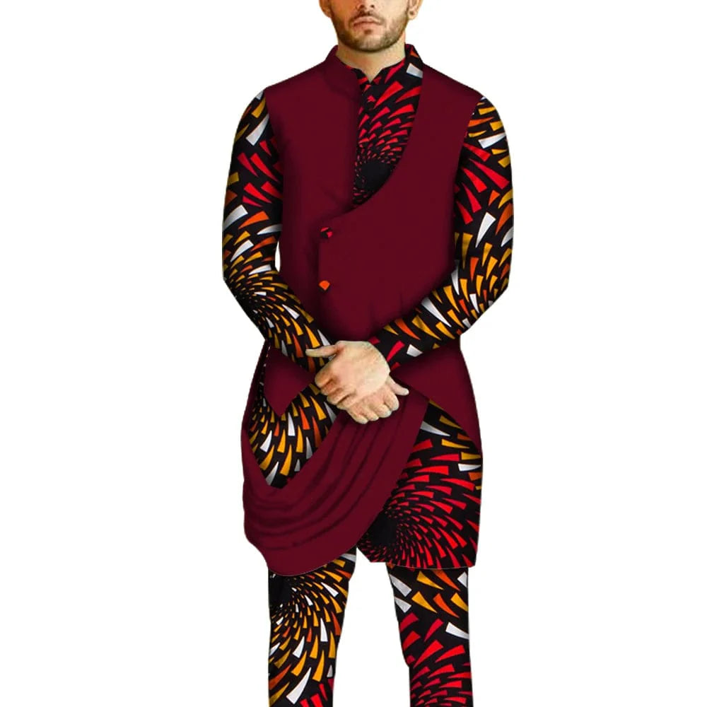 African men's dashiki set by SHOWLU FASHION STORE featuring a 100% cotton long-sleeve shirt and matching pants.
