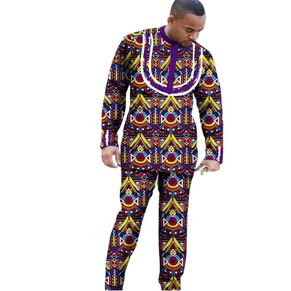 SHOWLU FASHION African Dashiki cotton long sleeve outfit set for men and boys, featuring traditional African-inspired design.