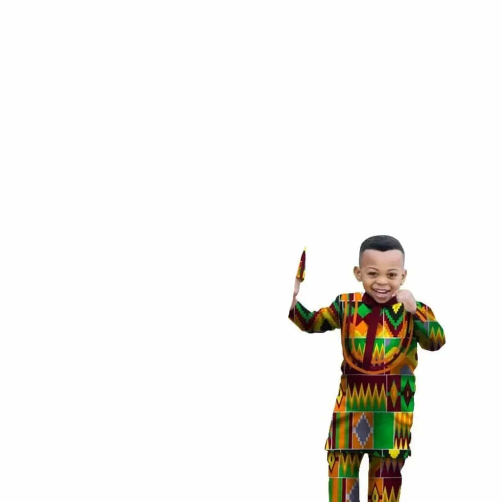 African Dashiki cotton long sleeve outfit set for men and boys, featuring traditional African-inspired designs and slim fit style.