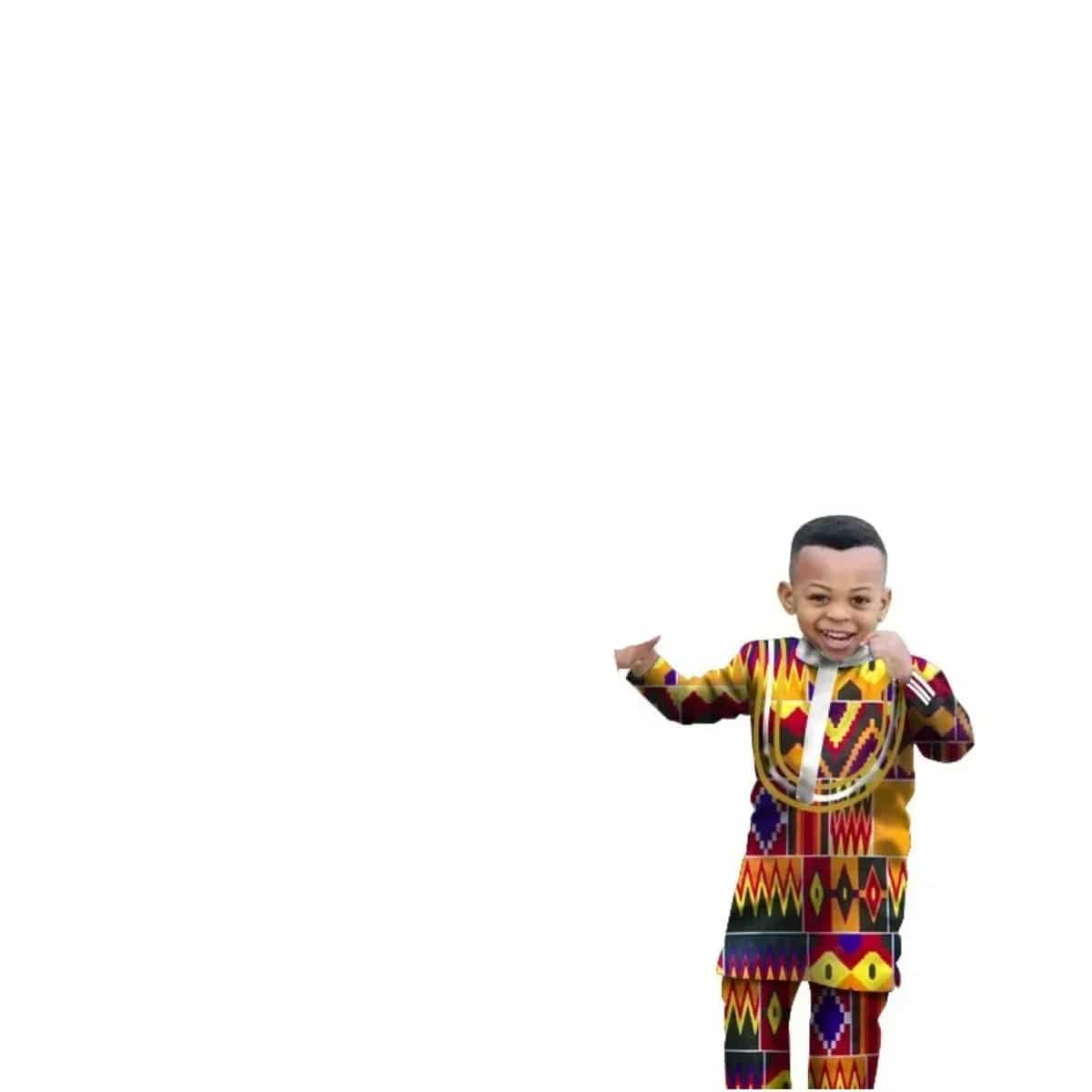 Showlu Fashion Store men's and boys' African dashiki cotton long sleeve outfit set with slim fit design, traditional style, and vibrant patterns.