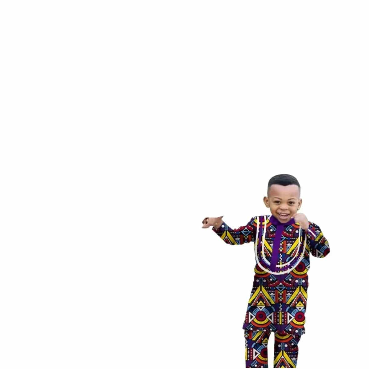 Showlu Fashion Store men's and boys African dashiki cotton long sleeve outfit set, featuring traditional slim-fit design.