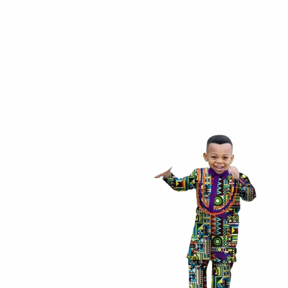 African Dashiki cotton long sleeve outfit set for men and boys, featuring traditional designs in vibrant colors.