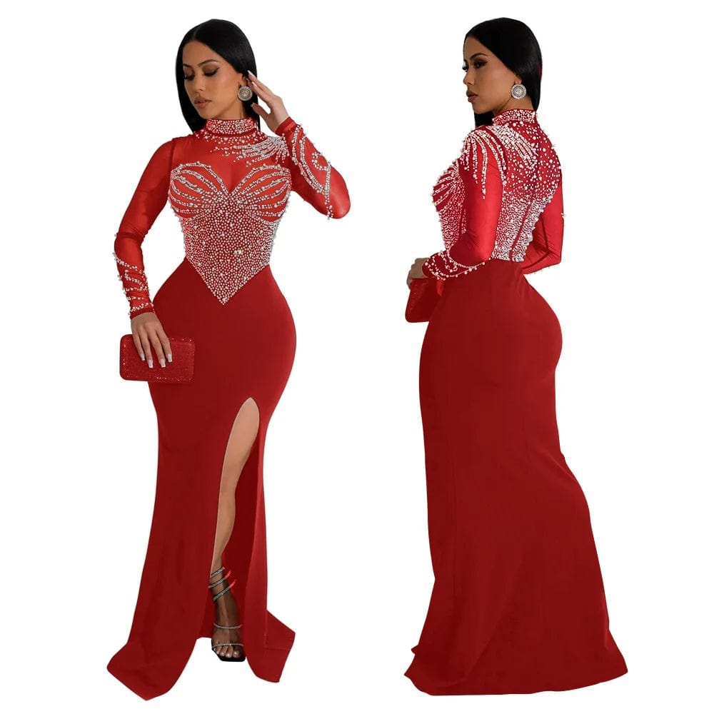 Showlu Fashion Store African Party Evening Dresses for Women Spring   Sexy African Long Sleeve O-neck Bodycon Dress Dashiki African Clothing S-2XL