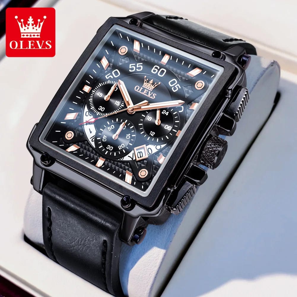 SHOWLU FASHION STORE All Black / CHINA OLEVS 9919 Fashion Chronograph Quartz Man Wristwatch Waterproof Luminous Original Watch For Men 24 Hours Display Leather Watches