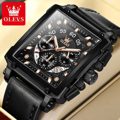 SHOWLU FASHION STORE all black / CHINA OLEVS Original Business Men's Watches Leather Strap Multifunctional Quartz Watch Rectangular Dial Brand Trend Male Wristwatch