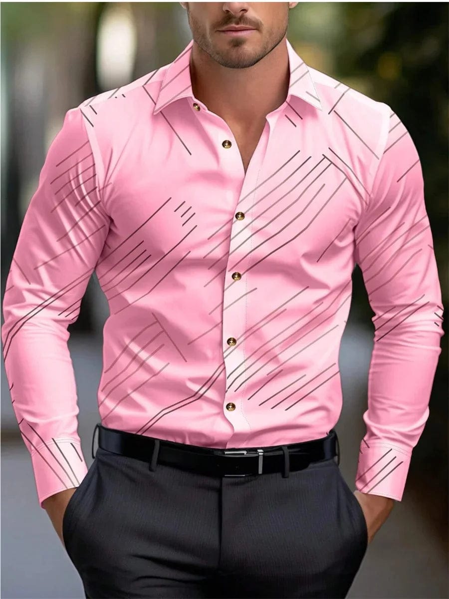 SHOWLU FASHION STORE All men's casual retro fashion style shirt with button up collar, soft and comfortable men's top, plus size