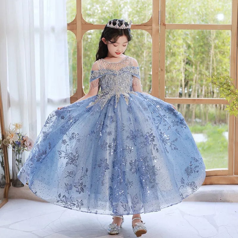  Showlu Fashion Store Ankle Length / 100(2-3Y) Flower Girls Embroidered Long Evening Gowns Children Formal Occasion Dress for Weddings Pageant Luxury Sweep Train Dresses Kids