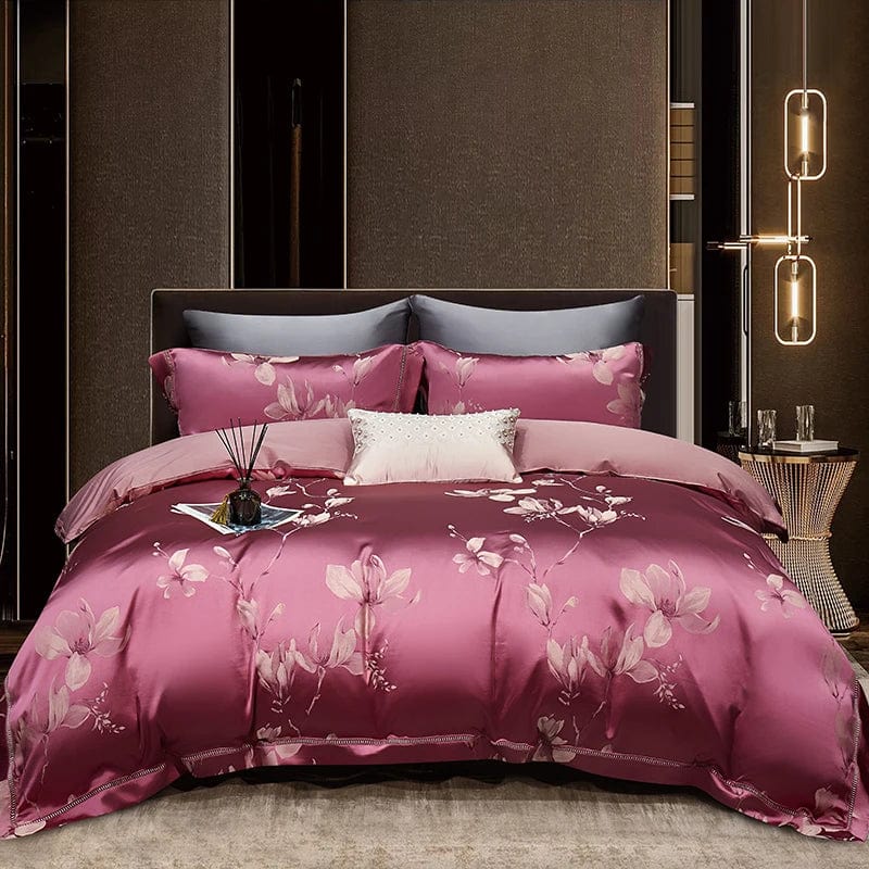 SHOWLU FASHION STORE Annahuayuan-red / 220x240cm 4pcs High End Mulberry S i l k Jacquard Bedding Set  4-piece Duvet Cover Set 200*230CM 220*240CM Flat Sheet Bedding