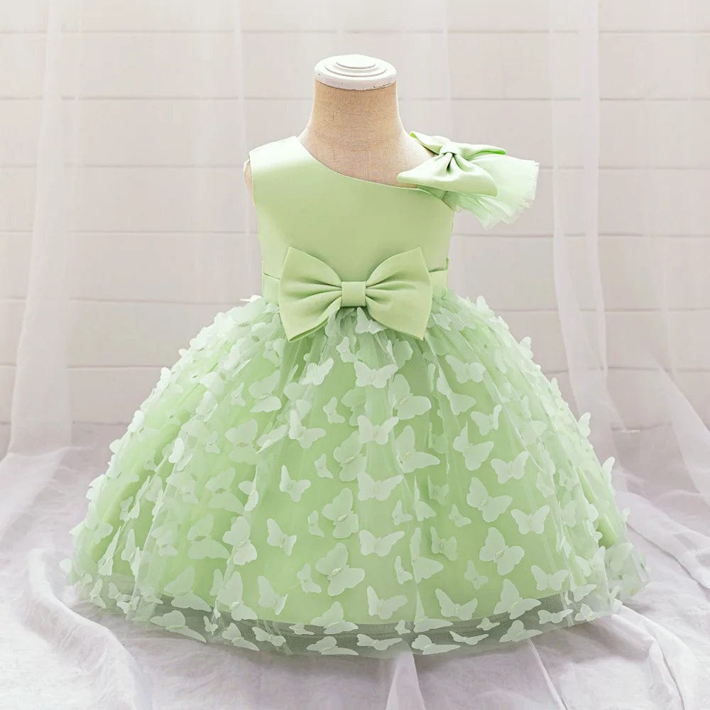 SHOWLU FASHION STORE apple green / 2-3Y (90) Bow Baby Girls White Baptism Dress Butterfly Tulle Infant Baby 1st Birthday Wedding Gown Flower Girl Tutu Princess Party Dresses