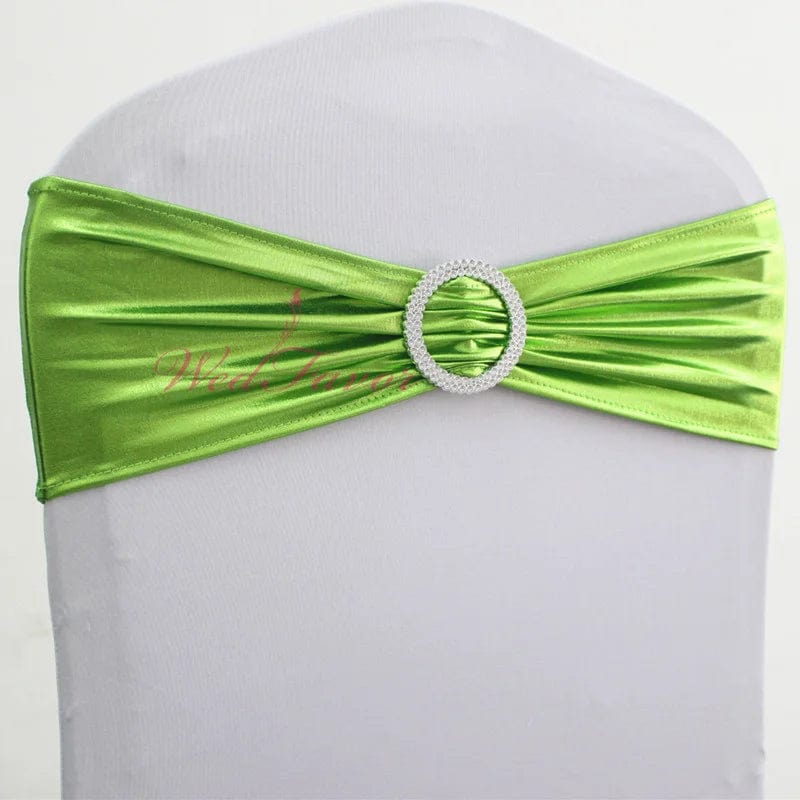 Showlu Fashion Store Apple Green / 50pcs 10pcs/50pcs Metallic Gold Silver Stretch Spandex Chair Bow Sash Band With Round Buckle For Banquet Event Wedding Chair Sash Tie