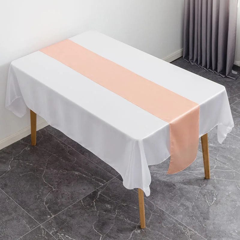 Showlu Fashion Store apricot / 30X275CM 12x108 Inch Satin Wedding Table Runners for Wedding Banquet Table Decorations Bright Silk Smooth Spring Party Chair Sashes Bows