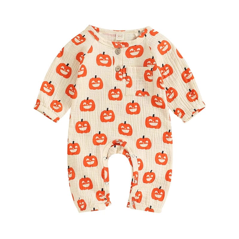 Showlu Fashion Store Apricot Pumpkin / 6M / CHINA Baby Jumpsuit Long Sleeve Crew Neck Pumpkin Bat Print Newborn Romper Halloween Baby Clothes for Girls Boys