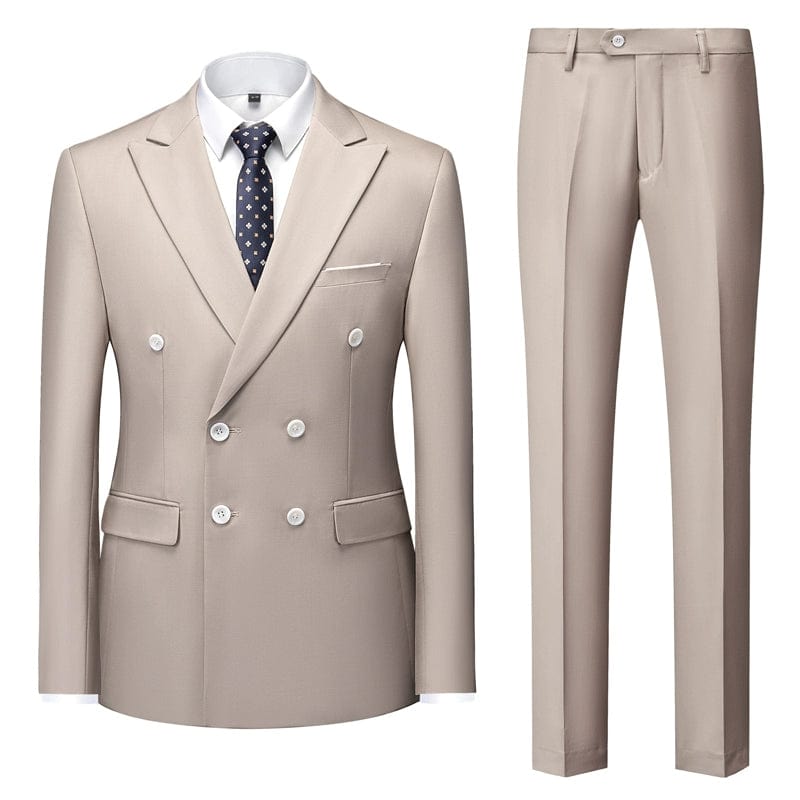 Showlu Fashion Store Apricot (suit + pants) / 6XL All Year Round Double Breasted Suit Men's Suits Sky Blue Silm Business British Style Suit Men Stage Activity Dress