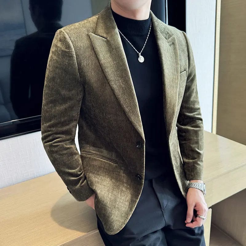 SHOWLU FASHION STORE Army green / Asian XL is Eur M Premium Sense Canary Suit Jacket Men Shiny Striped Fashion Handsome All Fashion Suits Thick Floral Trend  Men Blazer Slim Fit