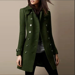 SHOWLU FASHION STORE army green / L / CHINA Autumn Winter Turn-down Neck Woolen Jacket Coat Women Fashion Black Long Sleeve Double Breasted  Loose Wool Coats Streetwear