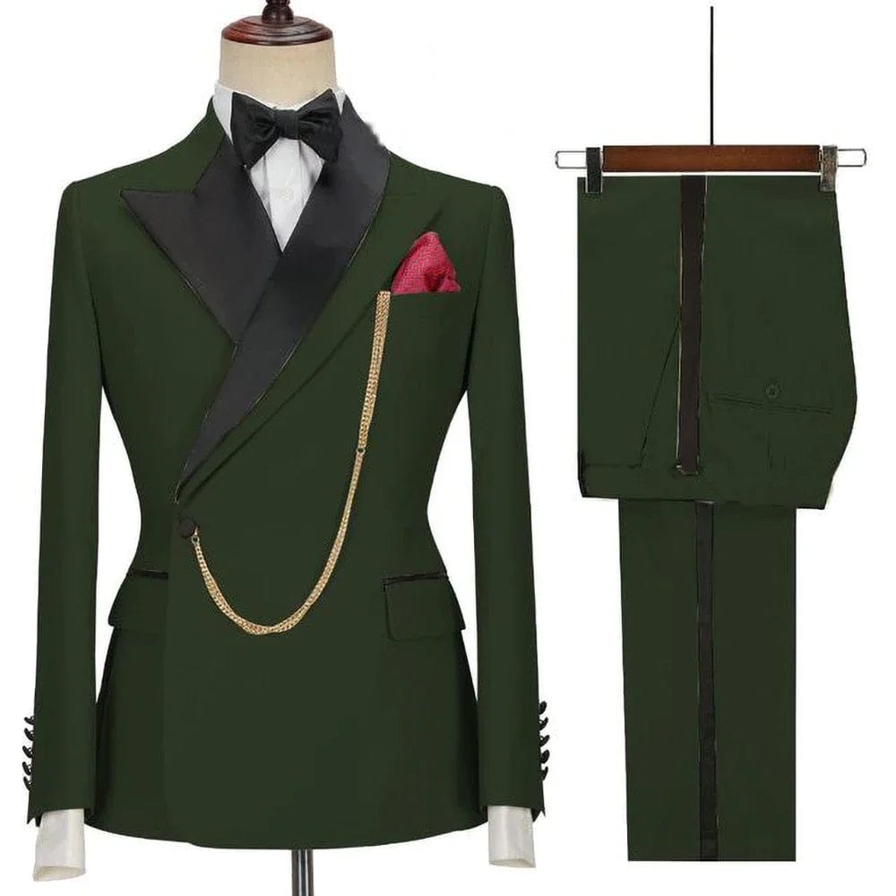  Showlu Fashion Store army green / M Latest Design Yellow Men Suits Peaked Lapel One Button Casual Slim Male Suit Business Wedding Groom Elegant 2 Piece Blazer Pants