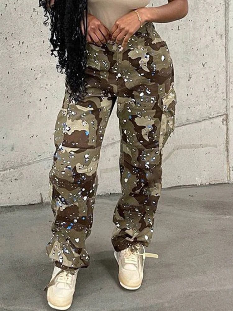  Showlu Fashion Store Army Green / S Sifreyr Camouflage Baggy Cargo Pants Women Fashion Pockets Patchwork High Waist Straight Trousers Casual Streetwear Y2K Pants