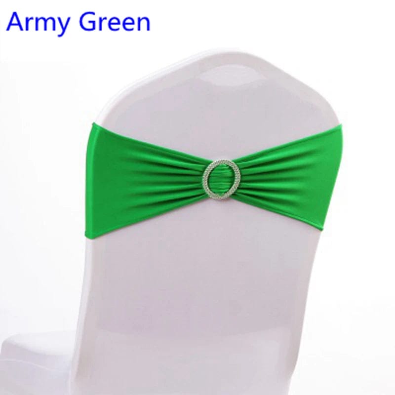  Showlu Fashion Store ARMY GREEN Spandex Chair Sash Wedding With Round Buckle Lycra Stretch For All Band Universal Birthday Party Show Decoraiton