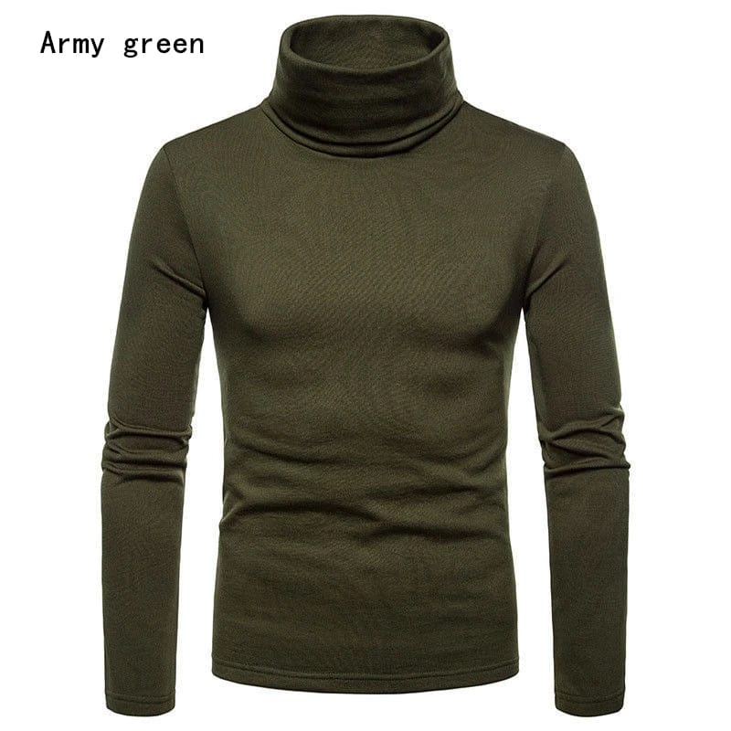 SHOWLU FASHION STORE army green / XL Autumn Winter Mens Turtleneck Sweaters Casual Thermal Long Sleeve Slim Fit Pullovers Stretch Basic Tops Sweatshirt Jumper TShirt