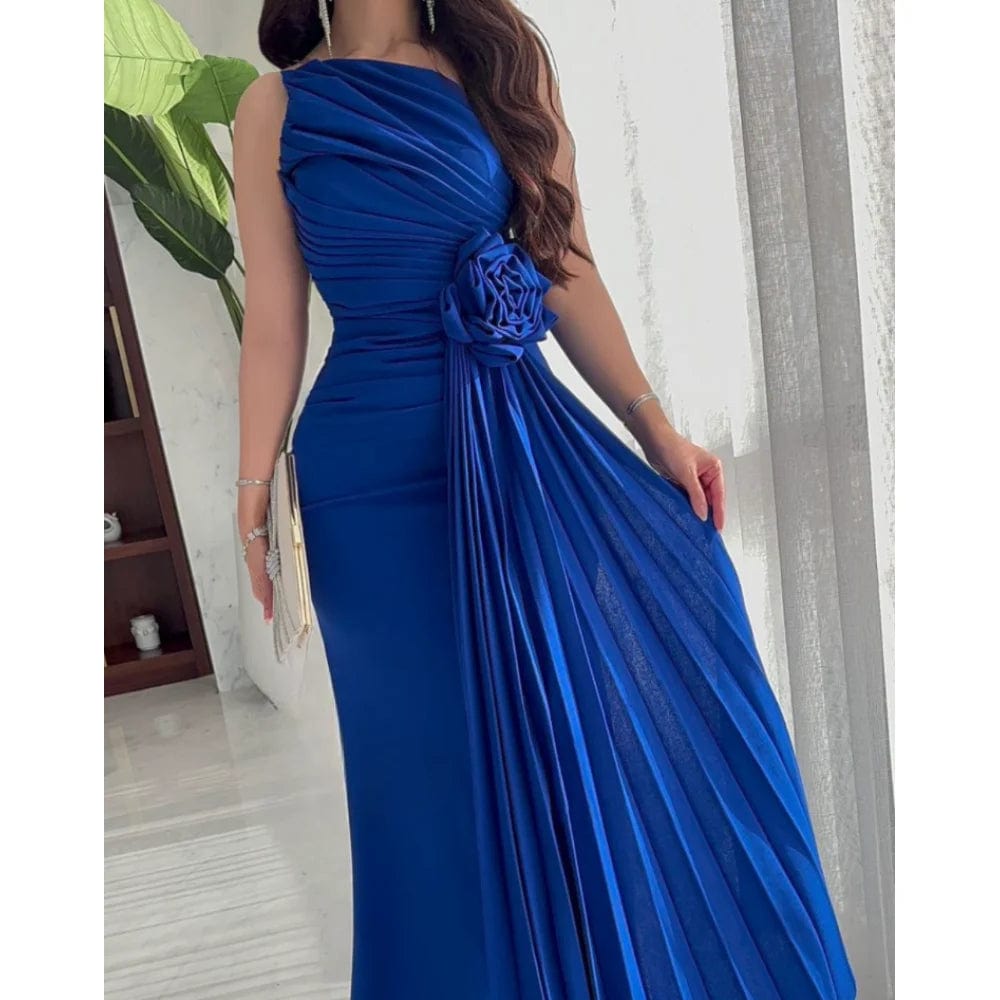 SHOWLU FASHION STORE AS PIC / 2 Customized Elegant One Shoulder Evening Dresses Mermaid Flower Pleat Party Girl Prom Gowns New in Fashion Dress for Special Ocn