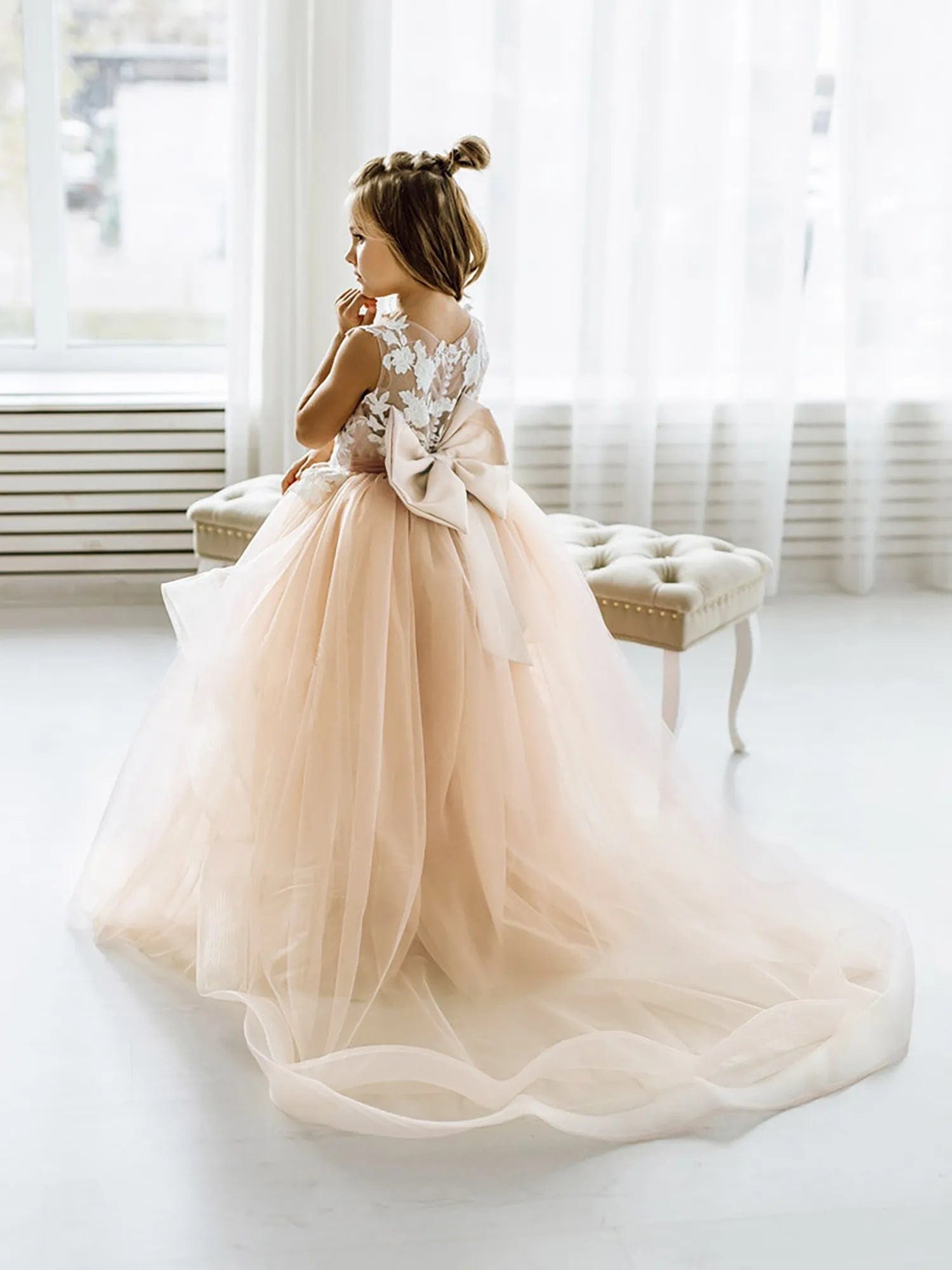  Showlu Fashion Store AS Pic MC2309 / Child-12 FATAPAESE 2-14 Years Lace Tulle Flower Girls Dress Princess for Kid Child Wedding Party Juniorbridesmaid Maxi Ball Gown Evening