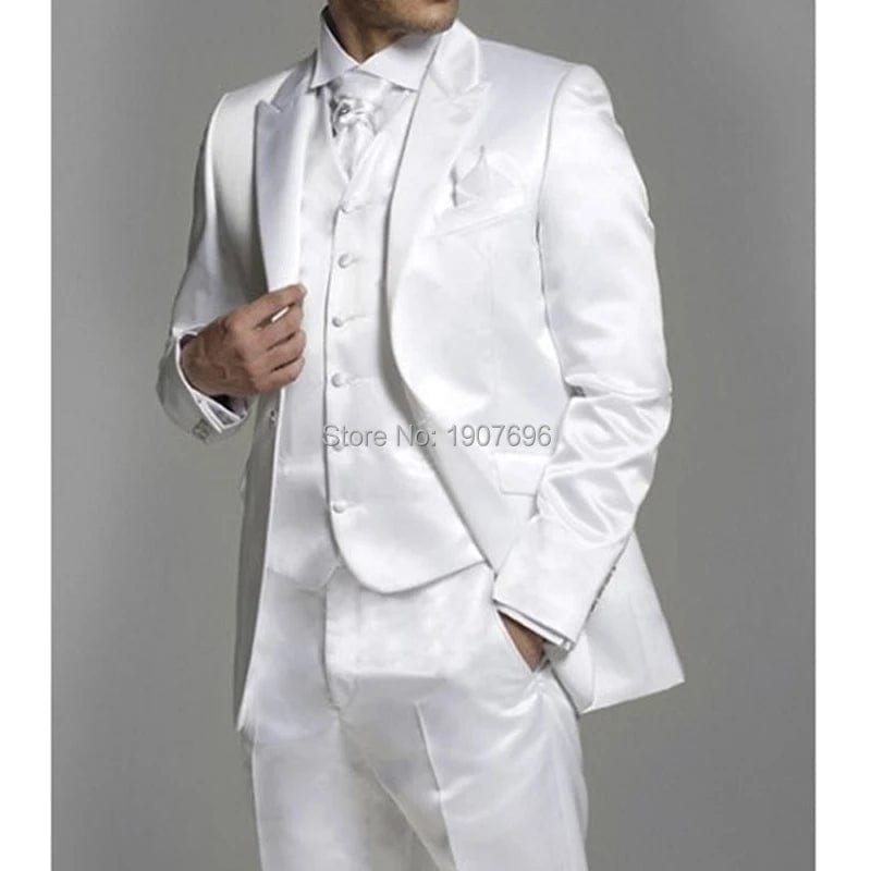  Showlu Fashion Store as picture 3 / L Shiny Grey Men Suits With Embroidery Groomsmen Groom Tuxedos Wedding Best Blazer Sets 3 Pieces (Jacket+Pants+Vest) Costume Homme