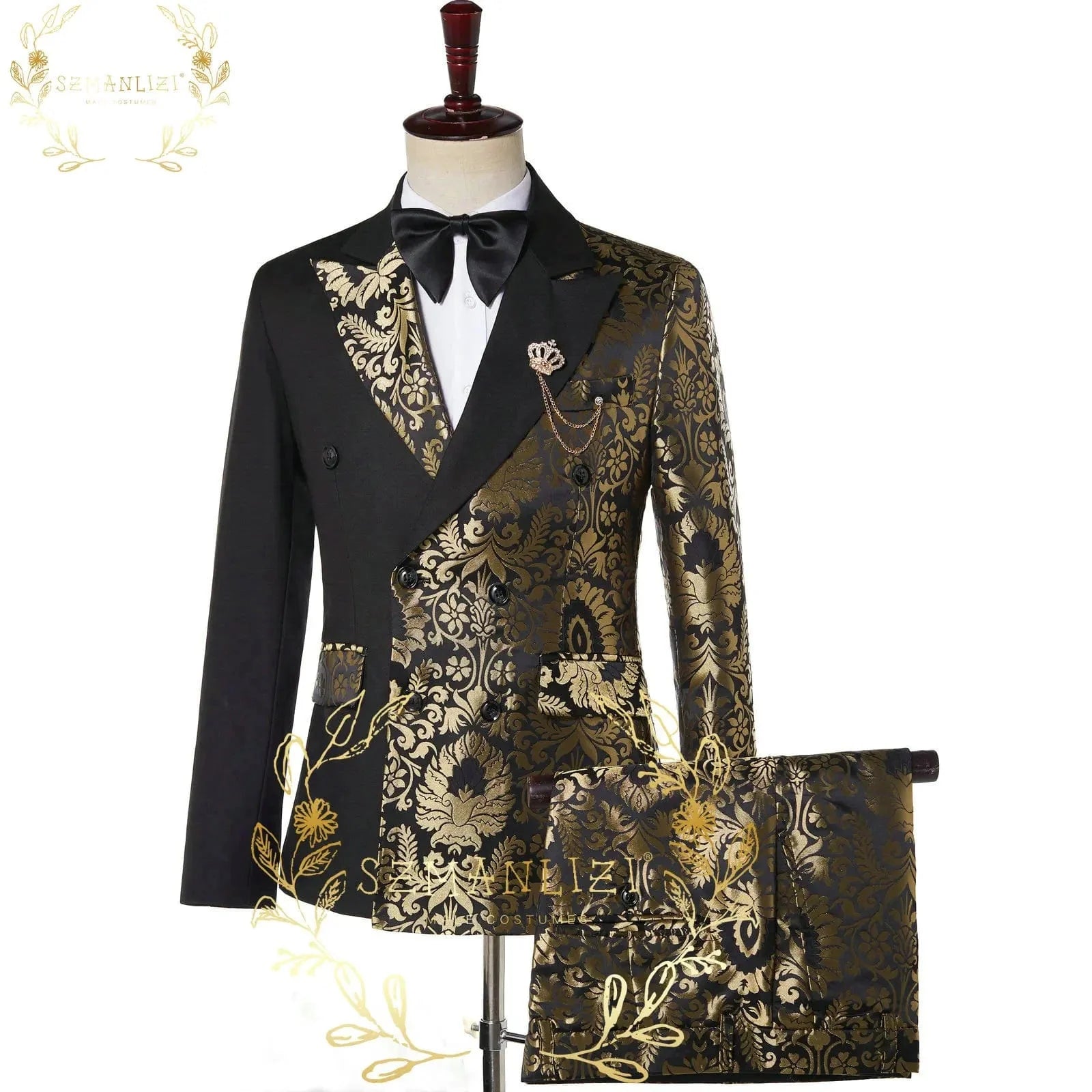 SHOWLU FASHION STORE men's plaid double-breasted wedding suit, 2-piece tuxedo with peak lapel, ideal for formal events and grooms.