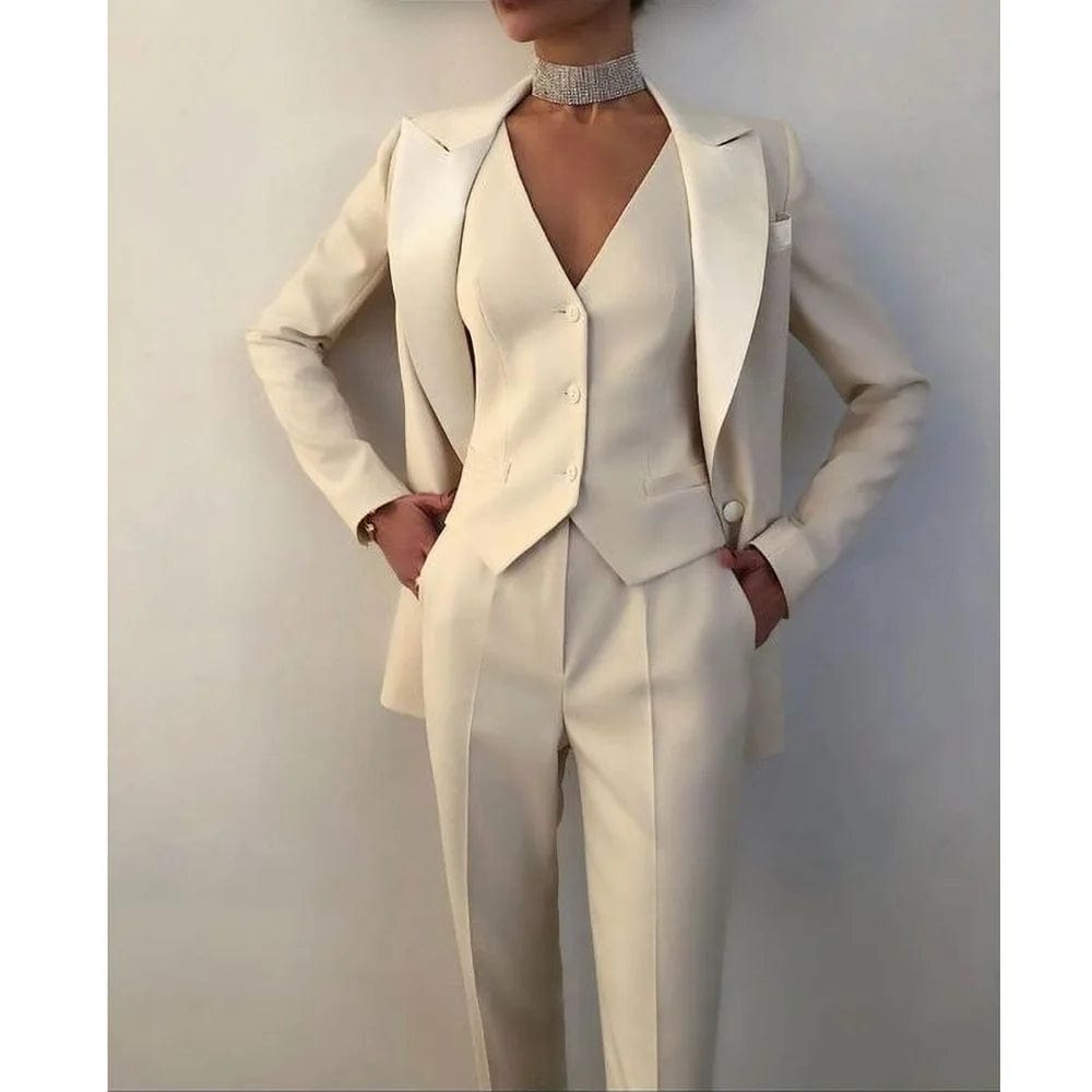 SHOWLU FASHION STORE As picture / L / CHINA Fashion Solid Women Pants Sets 3 Piece Chic Peak Lapel Single Breasted Suits High Quality Business Casual Daily Female Suit