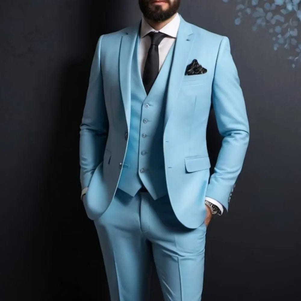 SHOWLU FASHION STORE As Picture / S Elegant Wedding Blue Men Suits High Quality 3 Piece Jacket Pants Vest Single Breasted Notch Lapel Male Clothing Costume Homme