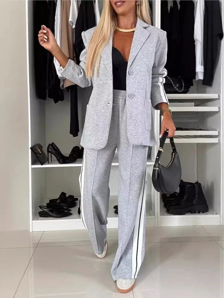 SHOWLU FASHION STORE Autumn And Winter New Long Sleeves Suit Women's Suit Fashion Pimp Stitching Pants Pocket Female Office Blazer 2 Piece Set 2024