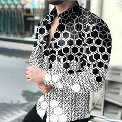 SHOWLU FASHION STORE Autumn men's casual versatile fashion street men's shirt lapel single-breasted shirt men's irregular line long-sleeved shirt