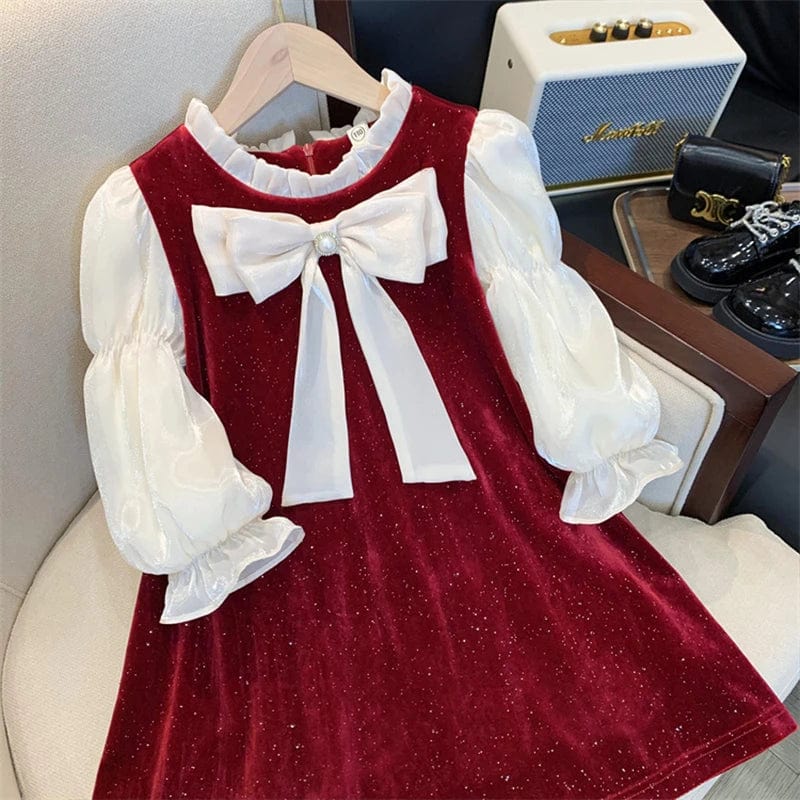 Showlu Fashion Store Autumn Spring Kids Velet Dresses for Girls Clothes Teenagers Children School Preppy Costumes Baby Cotton Vestidos 8 10 12 Years