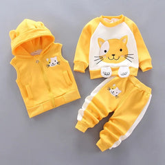 Showlu Fashion Store Autumn Winter Baby Boys Clothes Sets Thick Fleece Cartoon Bear Jacket Vest Pants 3Pcs Cotton Sport Suit For Girls Warm Outfits