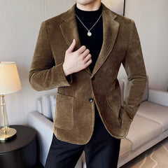 SHOWLU FASHION STORE Autumn Winter Chenille Velvet Suit Jacket Men Slim Fit Business Social Men Blazers Fashion Wedding Banquet Party Dress Coats