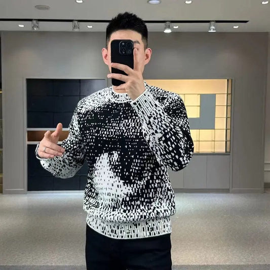 SHOWLU FASHION STORE Autumn Winter New Fashion Round Neck Long Sleeve Sweatshirts Men's Clothing Printing Casual Loose All-match Korean Knitting tops