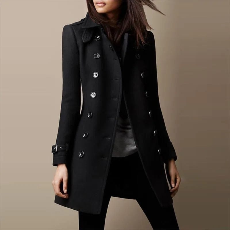 SHOWLU FASHION STORE Autumn Winter Turn-down Neck Woolen Jacket Coat Women Fashion Black Long Sleeve Double Breasted  Loose Wool Coats Streetwear