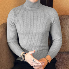 Showlu Fashion Store Autumn Winter Turtleneck Pullovers Warm Solid Color Men's Sweater Slim Pullover men Knitted sweater Bottoming Shirt