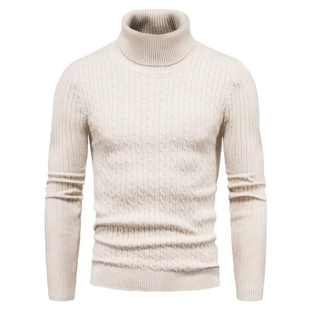 Showlu Fashion Store Autumn Winter Turtleneck Pullovers Warm Solid Color Men's Sweater Slim Pullover men Knitted sweater Bottoming Shirt