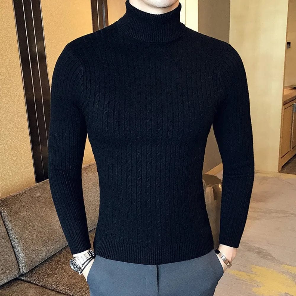 Showlu Fashion Store Autumn Winter Turtleneck Pullovers Warm Solid Color Men's Sweater Slim Pullover men Knitted sweater Bottoming Shirt