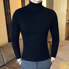 Showlu Fashion Store Autumn Winter Turtleneck Pullovers Warm Solid Color Men's Sweater Slim Pullover men Knitted sweater Bottoming Shirt