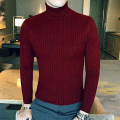 Showlu Fashion Store Autumn Winter Turtleneck Pullovers Warm Solid Color Men's Sweater Slim Pullover men Knitted sweater Bottoming Shirt